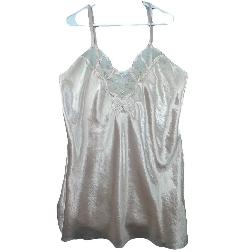 VTG Val Mode Womens Large Satin & Lace Flowers Slip Dress Lingerie **FLAW